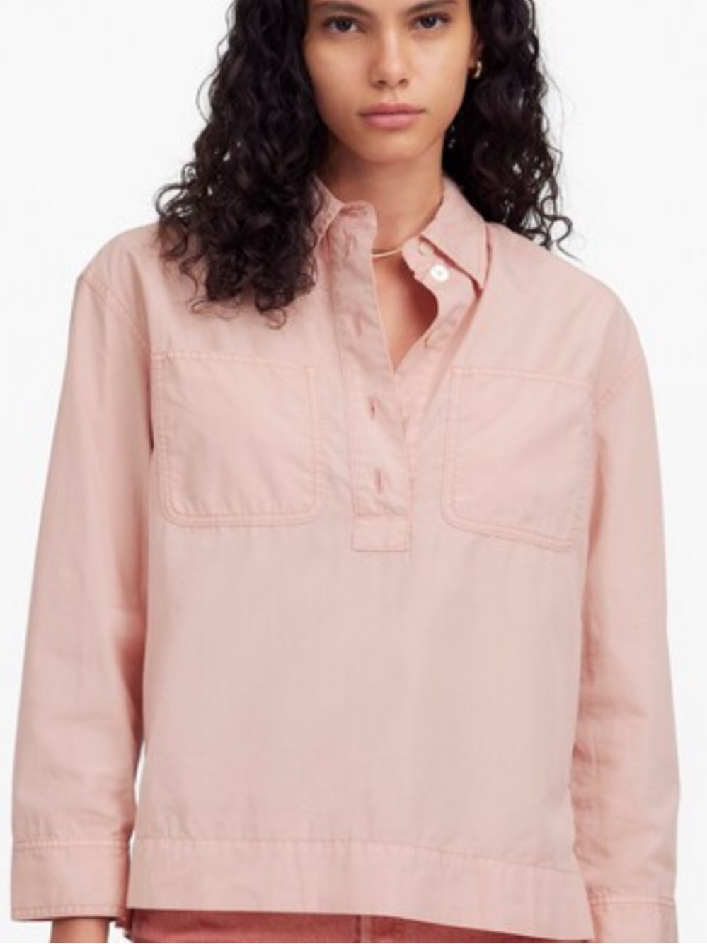 MADEWELL Denim Popover Shirt in Garment Dye pale blush